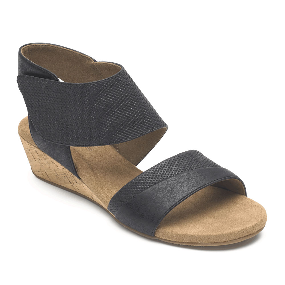 Rockport Sandaler Dame Svart - Calia Mid Wedge Cuff - AVZH35042